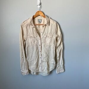 Maeve Tan Utility Button Down Long Sleeve Shirt Women's Size 6